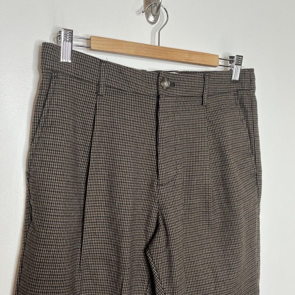 Old Navy Houndstooth Pleated Pull On Taper Pants Brown Women’s Size M Academia - Picture 2 of 8